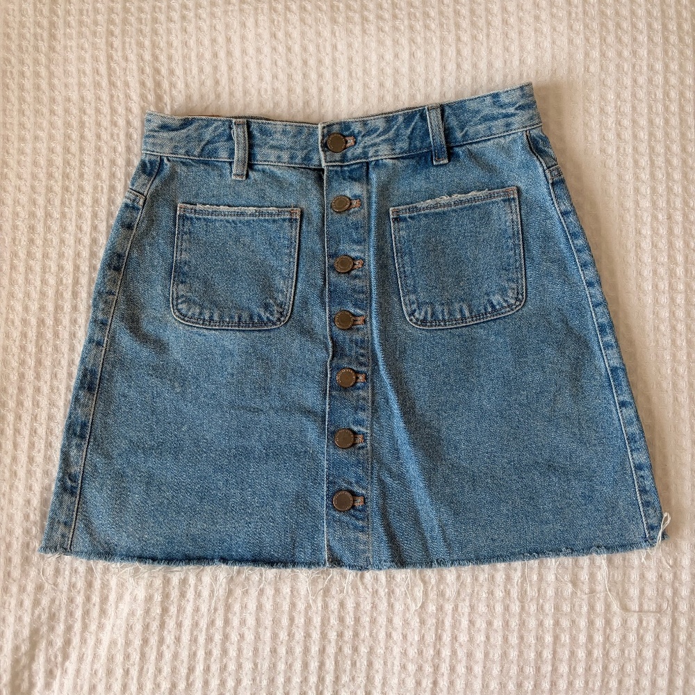Zara TRF Button Up Denim Mini Skirt, Size: M